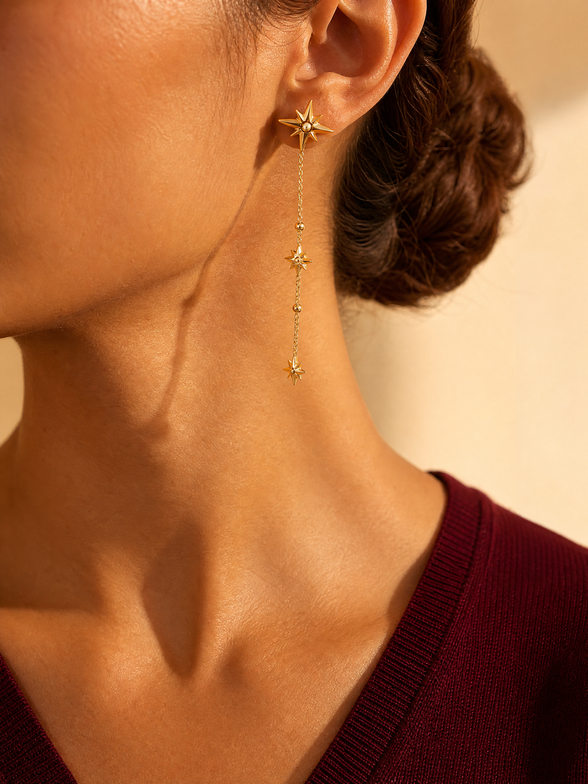 Boucles d'Oreilles Lucine – Étoiles Célestes Pendantes | Acier Inoxydable 18K
