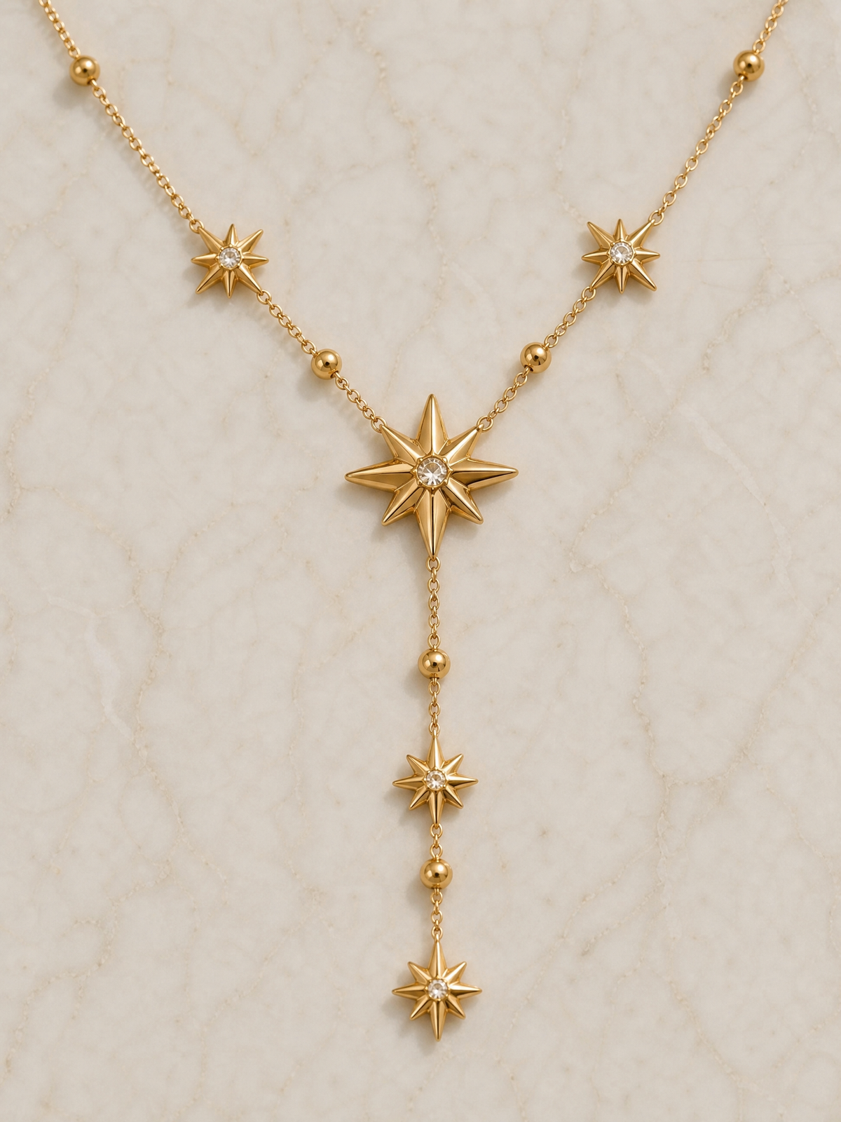 Collier Lucine – Étoiles Célestes & Chaîne Perlée Dorée | Acier Inoxydable 18K