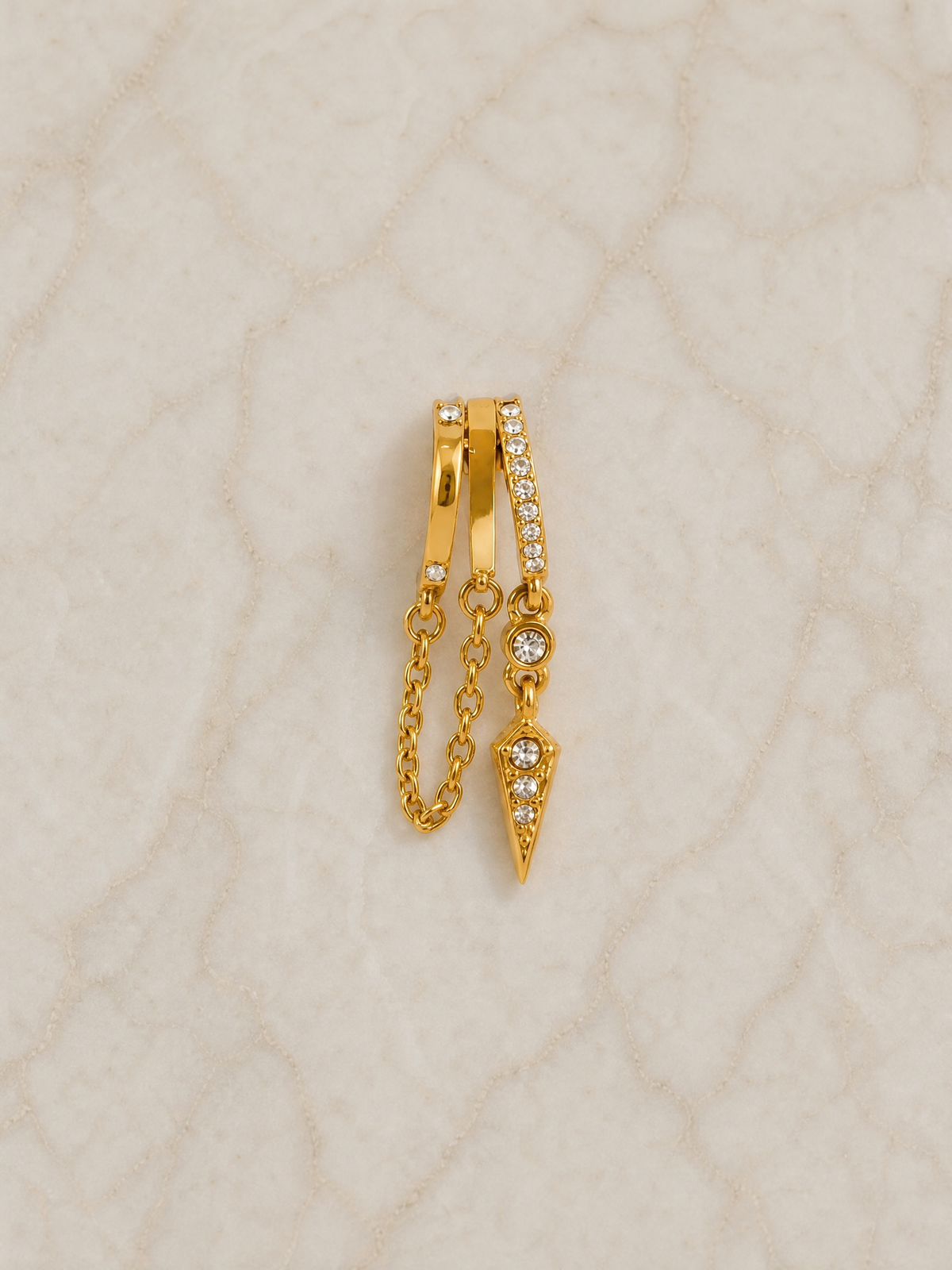 Boucles d'oreilles Romy – Triple Créoles Dorées, Chaînes & Zircons | Waterproof