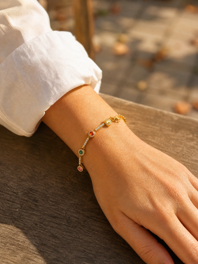 Bracelet Garance – 6 Pierres Multicolores & Barrettes Pavées | Acier Inoxydable Doré