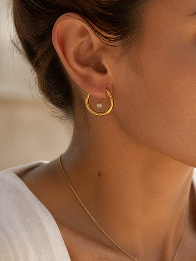 Boucles d'oreilles Cassia – Créoles Dorées Cœur Zircon Femme | Waterproof
