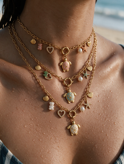 Collier Naïa – Charms Marins Dorés | 3 Coloris au Choix
