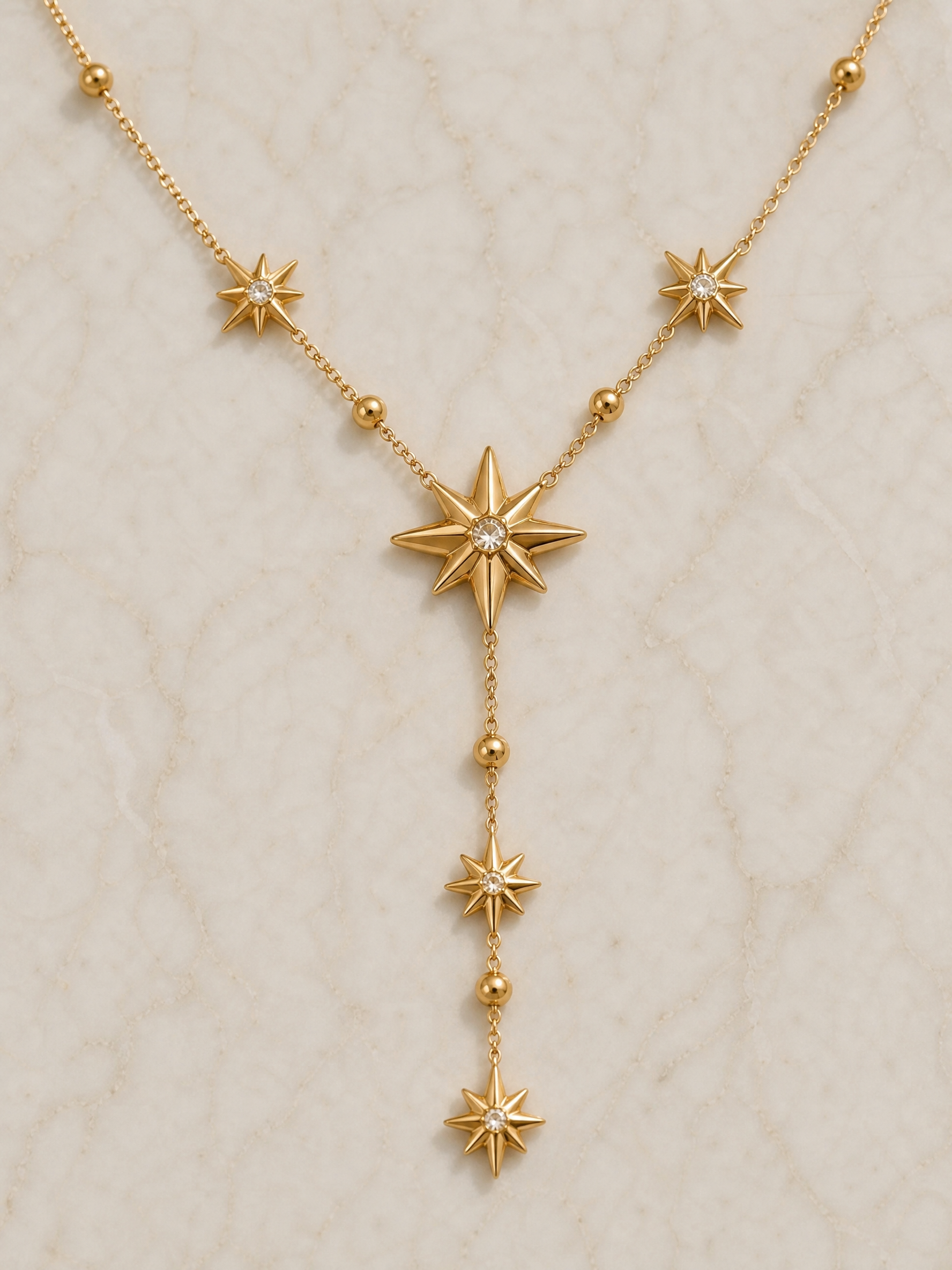 Collier Lucine – Étoiles Célestes & Chaîne Perlée Dorée | Acier Inoxydable 18K