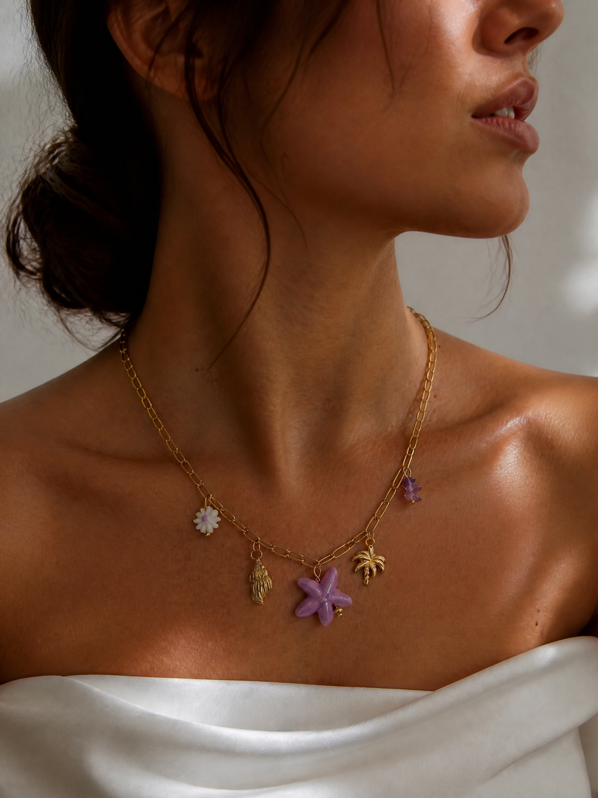 Collier Oceana – Étoile de Mer, Coquillages & Palmier | Acier Inoxydable Doré